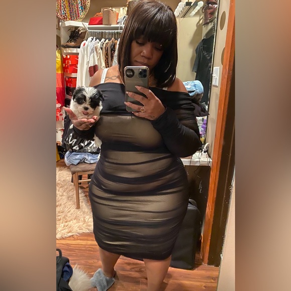 Black and sheer mesh midi dress - Picture 1 of 4